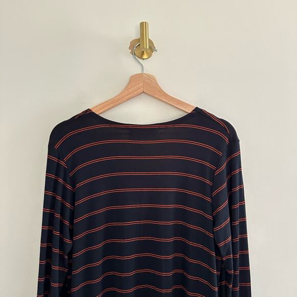 Sinuous Striped Open Front Side Slit Duster Cardigan Blue/Red S - Picture 9 of 9